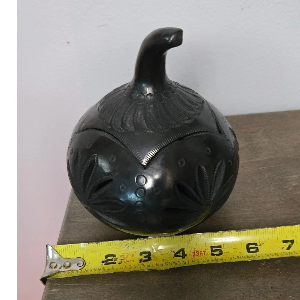 Hand Carved Black Clay Pumpkin Luminary Barro Negro Style Candle Holder 5.5